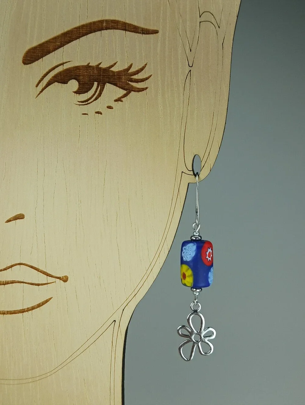 Millefiori Glass Flower Earrings Colorful Artisan Floral Dangles Hand Crafted